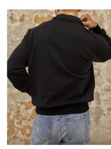 Sudadera con capucha para hombre de manga larga de medio cierre con unicolor y material grueso