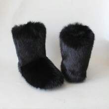 Women's Furry Faux Fur Boots Fuzzy Fluffy Mid Calf Snow Boots Suede Warm Fur Lined Booties Flat Fashion Boots