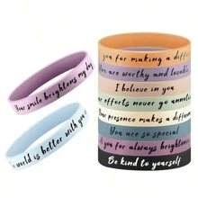 20 件装励志名言腕带 适用于男士和女士运动派对礼物硅胶手链励志名言橡胶腕带 - 彩色 - 查看 4