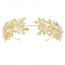 4pcs Goddess Accessories Greek Suit Greek Costume Cosplay Party Faux Pearl Leaf Headband Coil Bracelet, School Stuff, Gifts