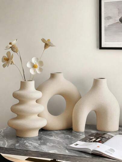 2 Pezzi Set di Vasi in Ceramica per Decorazione Casa Moderna, Vasi Tondi Opachi a Ciambella per Erba Pampa, Stile Bohémien Nordico Minimalista Neutro per Soggiorno, Tavolo da Matrimonio, Festa, Ufficio, Camera da Letto, Regali, Compleanni, Lauree, Decorazione Floreale