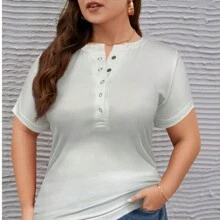 Plus Size Women Spring Casual Relaxed Short Sleeve Top - White - View 6