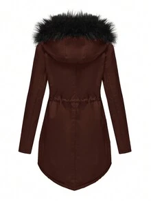 Women's Long Sleeve Fleece Hooded Cardigan, Button-Up Long Casual Jacket With Pockets, Warm Lining For Autumn/Winter - Coffee Brown - View 2