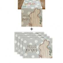 1 件/1 套，兔子，复活节灰色亚麻桌旗，桌旗和餐垫套装，13x72 英寸/12x18 英寸季节性厨房餐桌装饰桌布，派对装饰，家居装饰 - 灰色 - 查看 1