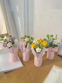 1 件情人节礼物毛绒花束，手工针织花束，向日葵花束，仿真玫瑰花束，适合情人节、生日、母亲节、圣诞节、复活节 - 彩色 - 查看 1