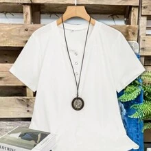 Plus Size Women Spring Casual Relaxed Short Sleeve Top - White - View 2