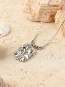 1pc Asymmetrical Embossed Geometric Flower Swirl Starfish Design Stainless Steel Pendant Necklace, Versatile & Minimalist Fashion Jewelry For Women, Suitable For Daily Wear And Gifts