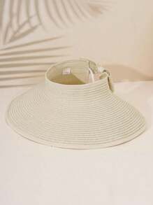 Sun Visor Hats For Women Wide Brim Straw Roll-Up Ponytail Summer Beach Hat UV UPF Packable Foldable Travel Boho - A - View 5