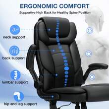 Hoffree Big And Tall Office Chair, 500LBS Executive Desk Chair With Adjustable Lumbar Support Ergonomic Computer Leather Chair With Padded Flip Up Arms And Spring Cushion For Home Office - Black - View 5