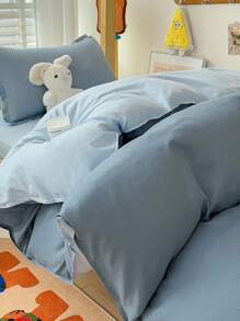 4 件套儿童/幼儿/婴儿床套装，适用于双层床/婴儿床/宿舍/托儿所，包括羽绒被套、床笠、2 个枕套，可翻转双面印花设计 - 月光霧藍 - 查看 10