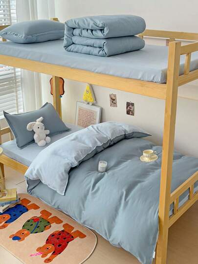 4pcs/Set Kids/Toddler/Infant Bed Set For Bunk Bed/Crib/Dormitory/Nursery, Includes Duvet Cover, Fitted Sheet, 2 Pillowcases, Reversible Double-Sided Printed Design