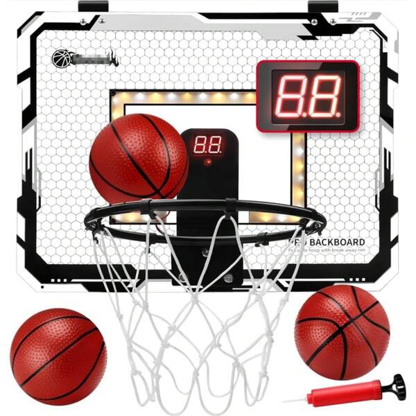 Indoor Mini Basketball Stand - Mini Basketball Hoop With Electronic Scorerboard And 3 Balls, Over The Door Basketball Hoop Indoor For Wall Bedroom And Office, Suit For Christmas Gift, Halloween Gift, Thanksgiving Gift