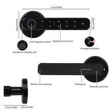 "Smart Door Handle Lock (Model 196 - Black) - One-Touch Indoor Wooden Door Lock With Fingerprint & Password Function, Spherical Electronic Home Security Lock - Easter Home Essentials" - Plateado - Ver 2