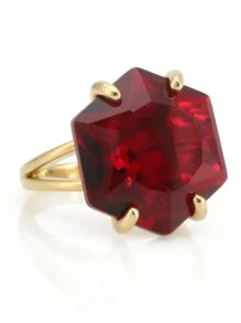 1pc Fashion Red Cubic Zirconia Stone Ring, Suitable For Women's Wedding, Engagement, Anniversary Gift - 金色 - 查看 5