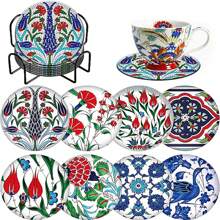 8pcs Diamond Art Coaster Set With Stand, Suitable For Beginners, Adult Diamond Painting Craft Kit, Handmade Arts And Crafts