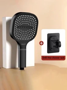 Juego de ducha de mano cuadrada (cabezal de ducha/manguera/soporte), con efecto potenciador de la presión del agua y gran caudal de agua, adecuado para duchas de baño domésticas y suministro de agua caliente.