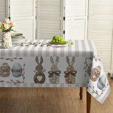 1/20pcs Easter Happy Tablecloth, Text Design And Easter Bunny Egg Print Tablecloth, Rectangular Polyester Tablecloth, Suitable For Picnic Or Holiday Party Decor, Easter Decoration, Easter Gift - Multicolor - View 13
