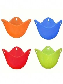 煮蛋器杯、煮蛋器模具杯、硅胶煮蛋器、带环架的煮蛋器杯、适用于微波炉空气炸锅炉灶煮蛋的煮蛋杯、不粘、4 件套、颜色随机