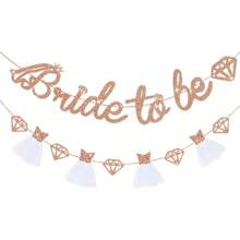 Gold Sliver And Rose Gold Bride To Be Banner Sign Double Sided Glitter Paper 3D Wedding Dress Rhinestone Bride Garland For Bridal Shower Engagement Wedding Bachelorette Just Married Party Decorations Supplies