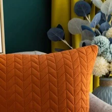 1pc Velvet Wheat Ears Decorative Pillow Case, Bohemian Style For Living Room/Bedroom, All Season Use - Orange - View 3