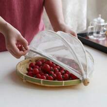 1 pieza Cubierta de red para alimentos, cesta de almacenamiento tejida a mano, bandeja de cesta tipo carpa, cesta para fruta, verdura, pan, ambiente simple, cesta de malla para picnic - Negro - Ver 3