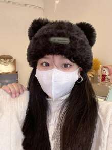 女士冬季针织帽，保暖，白色，带保暖内衬，适合大头 - 黑色 - 查看 25