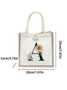 Daisy Flowers Initials Pattern Handbag,Letters A-Z Printed Linen Handbag,Small Floral Linen Button Decorative Handbag - White - View 9
