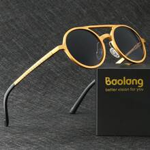 Óculos de sol masculinos Baolang de ponte dupla, redondos, casuais e de negócios, óculos esportivos de ciclismo ao ar livre, direção, pesca, óculos ciberpunk para festas, embalagem em caixa de presente, presente de férias para praia, verão, ao ar livre e viagens.