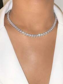 Iced Out Bling Valentine's Day Gift For Women Jewelry Heart-Shaped Copper Inset Zirconia CZ Tennis Choker Necklace For Women Fashion Jewelry Gifts For Everyday Wear - Love Necklace - View 3