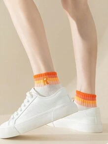 5 Pairs/Set Women Short Socks For Spring/Summer, Colorful Gradient Letter Print Socks - Multicolor - View 6