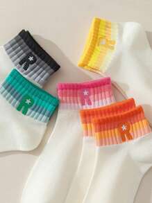 5 Pairs/Set Women Short Socks For Spring/Summer, Colorful Gradient Letter Print Socks - Multicolor - View 8