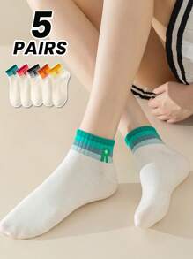 5 Pairs/Set Women Short Socks For Spring/Summer, Colorful Gradient Letter Print Socks - Multicolor - View 1