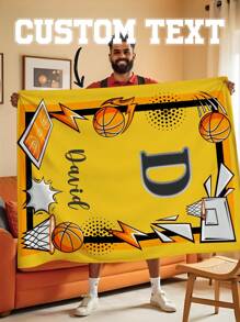 1pc Custom Blanket, Personalized Ball Games Blanket With Text, Christmas Blankets, Teenager Gift, Ball Game Player, Gifts For Grandson, Born To Play Ball Games, Suitable For Bedroom Bed, Sofa, Office Multi-Purpose Throw Blanket, For Office, Outdoor Camping Travel For Couples Valentine's Day, Birthdays, Christmas, Anniversaries, Graduation, Father's Day Bed, Car, Tea Room, Bedroom, Bathroom, Living Room, Dining Room - Basketball 1 - View 6
