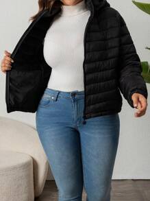 Giolshon 女款極簡風連帽羽絨外套，附口袋，適合春、秋、冬三季穿著 - 黑色 - 查看 6