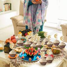 36 piezas Adornos para cupcakes con estrellas y lunas, adornos de papel brillante dorado para decoración de cumpleaños, boda, fiesta, decoración del hogar, decoración de habitación, artículos para fiestas, novia