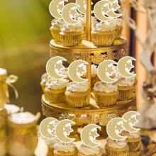 36 piezas Adornos para cupcakes con estrellas y lunas, adornos de papel brillante dorado para decoración de cumpleaños, boda, fiesta, decoración del hogar, decoración de habitación, artículos para fiestas, novia