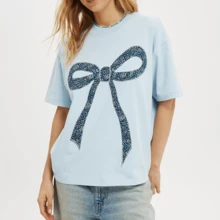 Fashion Women Regular Knitted Print Loose T-Shirt Shopping Travel Bookstore Coffee Shop Date Wear Clothing