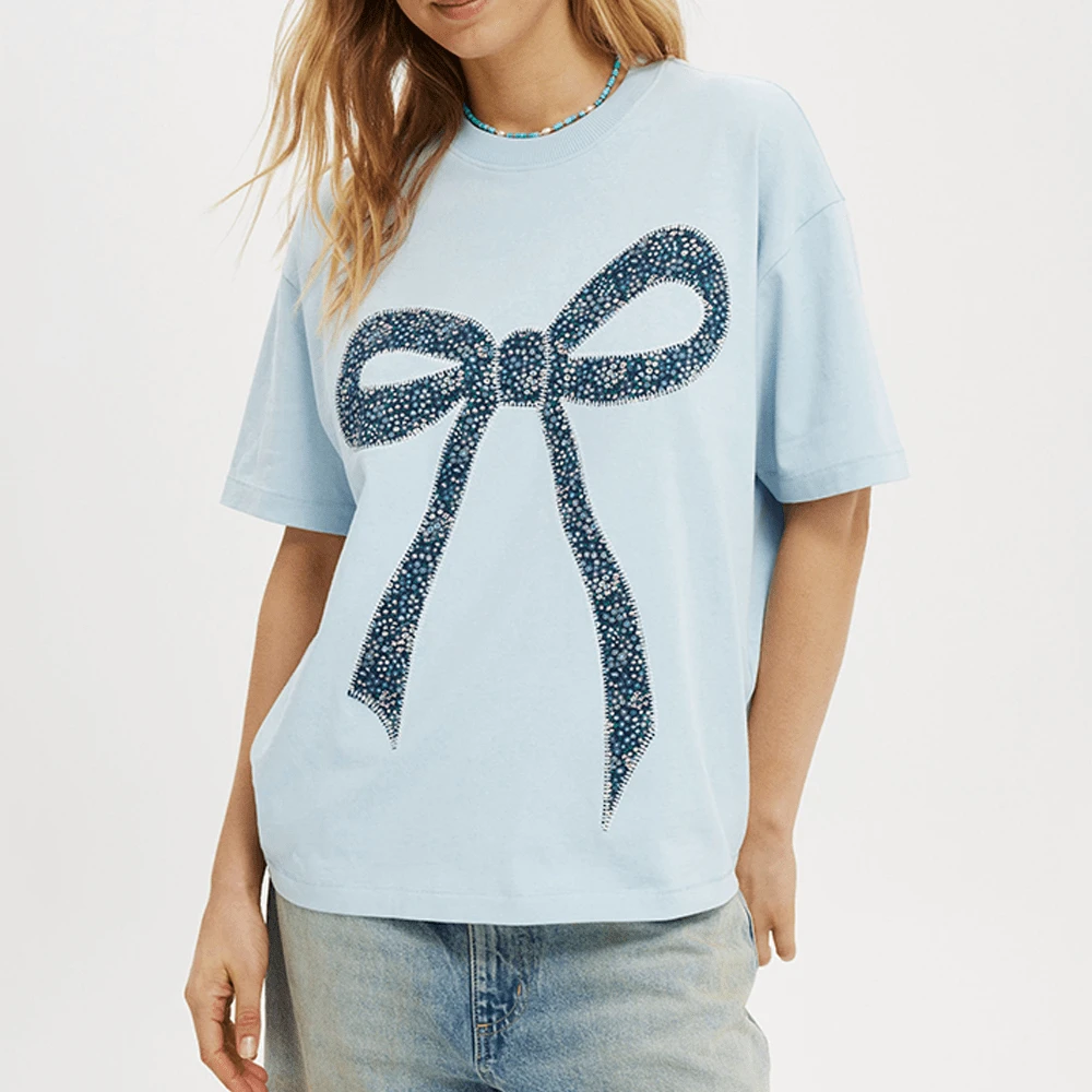 Fashion Women Regular Knitted Print Loose T-Shirt Shopping Travel Bookstore Coffee Shop Date Wear Clothing