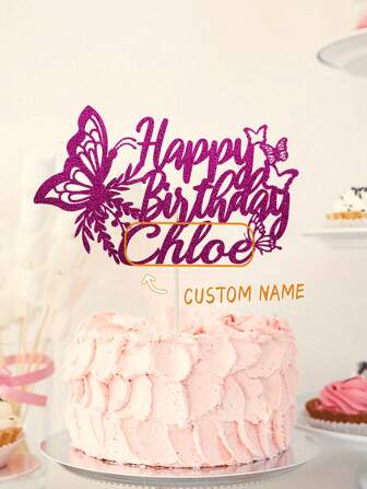 1pc Personalized Name, Purple Butterfly Birthday Cake Topper, Birthday Party Cake Topper, Gift For Her, Birthday Party Gift, Birthday Cake Topper,Delicate Romance
