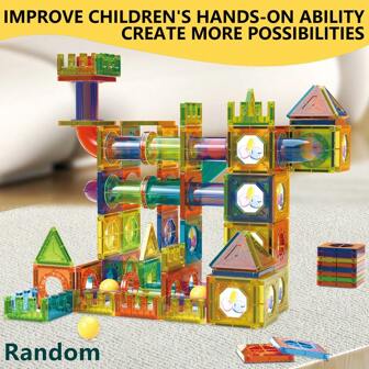 儿童磁性大理石管道积木 3D益智积木玩具 磁性大理石跑道积木玩具 适合3 4 5 6 7 8岁男孩女孩幼儿磁性积木