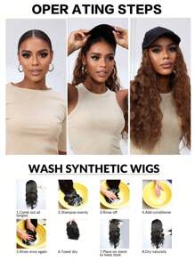 قطعة واحدة من الباروكة ذات الشعر الأسود الطويل مع قبعة، باروكة ذات تصميم مموج من الصوف الحملي لتغطية الرأس بالكامل، مناسبة للاستخدام اليومي