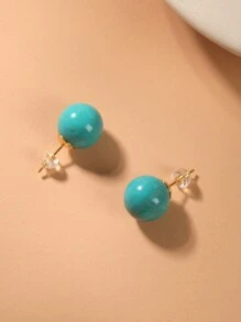 1 Pair 925 Sterling Silver Turquoise Bead Dangle Earrings For Women