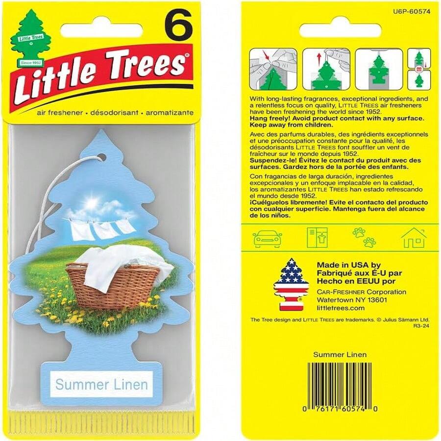 LITTLE TREES Air Fresheners Car Air Freshener. Hanging Tree Provides Long Lasting Scent For Auto Or Home. Summer Linen, Pack Of 6 - Multicolor - View 1