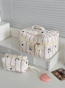 1 件/套 条纹星星图案系带装饰可爱化妆包化妆包拉链化妆包套装适合女孩旅行、度假和日常通勤使用 多功能存储化妆品、护肤品、口红、指甲油、护手霜、文具、硬币、餐巾纸、小物品 旅行必需品化妆包化妆品收纳袋化妆包 送给姐妹、爱人和朋友的礼物 情人节礼物 伴娘礼物 生日礼物 妈妈礼物 老师礼物 旅行包 女士 大学宿舍 浴室 - 粉色 - 查看 15