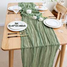 1/2pcs 90*180/300/400cm Red Bohemian Style Sheer Fabric Table Runners, Suitable For Party, Dining Table Decor, Valentine's Day, New Year, Engagement, Wedding, Shower, Birthday (Multiple Colors)