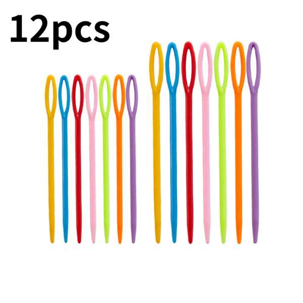 Set de 12 agujas de plástico con ojos grandes, alfileres de seguridad de colores, 2 tamaños diferentes, adecuado para manualidades DIY y accesorios decorativos de costura, color aleatorio