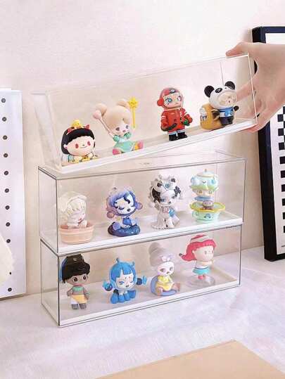 1pc Handmade Acrylic Display Case, Dust-Proof Showcase Storage Box, Transparent Desktop Stackable Container, Suitable For Mini Dolls, Toys And Jewelry