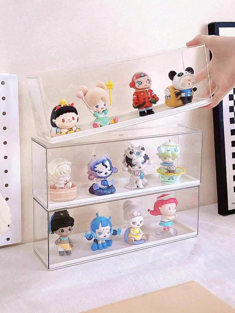 1pc Handmade Acrylic Display Case, Dust-Proof Showcase Storage Box, Transparent Desktop Stackable Container, Suitable For Mini Dolls, Toys And Jewelry - Multicolor - View 1