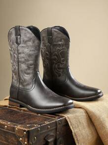 Men's High-Top Boots, New Arrival Cowboy Boots Embroidered Western Style Riding Boots - Khaki - View 1