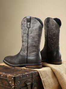 Men's High-Top Boots, New Arrival Cowboy Boots Embroidered Western Style Riding Boots - Khaki - View 2